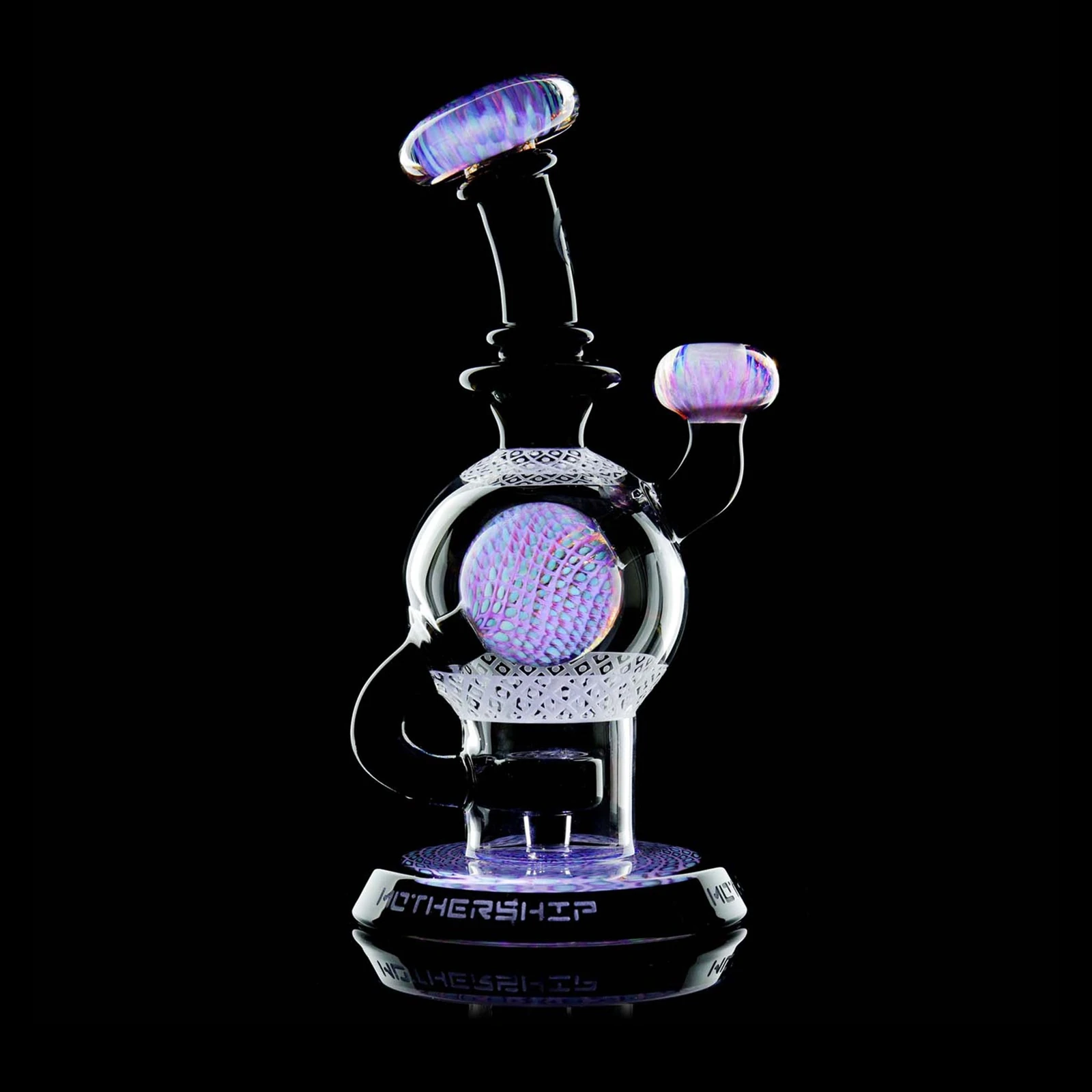 Mothership Eclipse Mini Ball Rig with black glass, violet implosion details and intricate white surface work against a black background